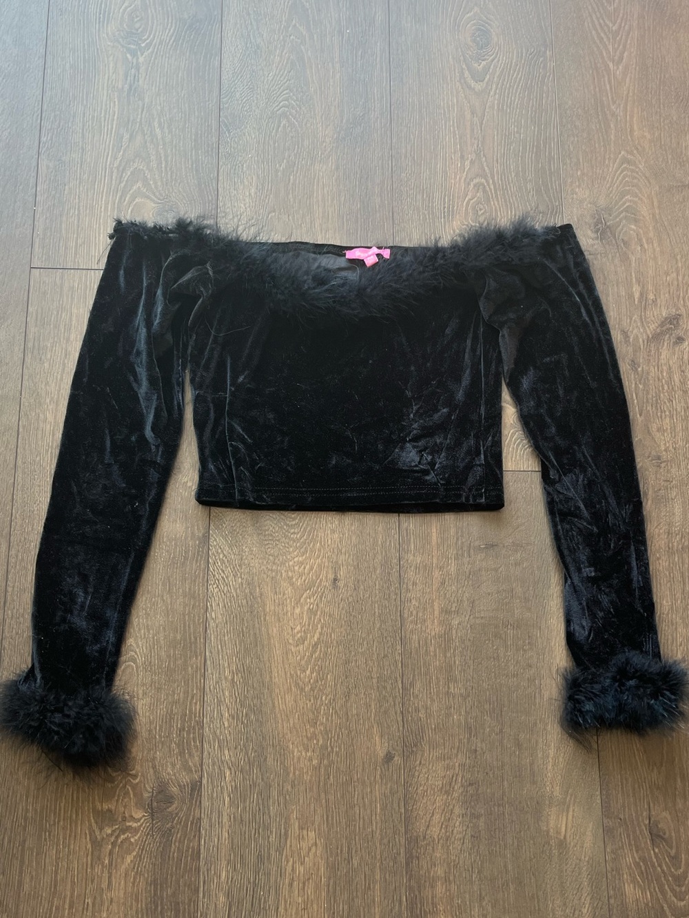 Sugar Thrillz Dolls Kill Feathered Trim Off-Shoulder Top